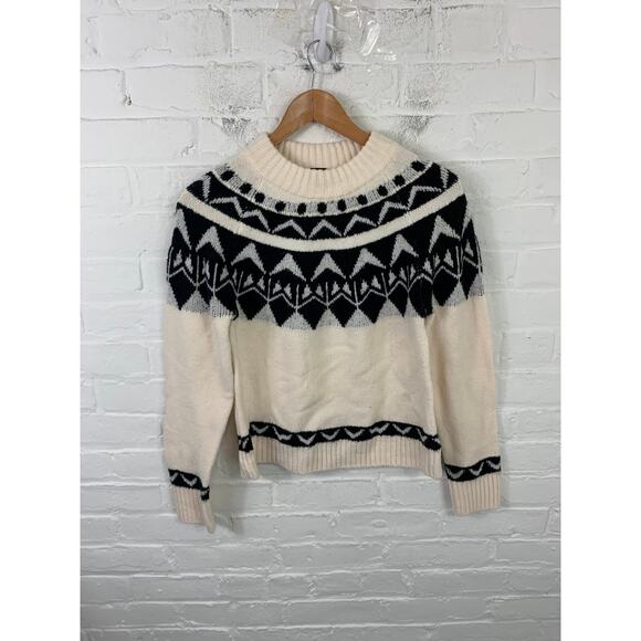 Lulus Women's Fair Isle Knit Mock Neck Sweater Long Sleeves Ivory Black Size S - Picture 1 of 4
